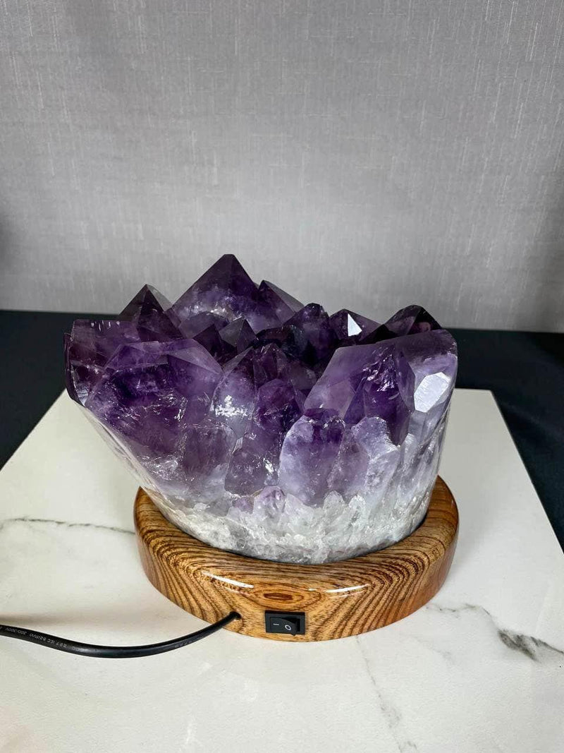 Amethyst Crystal Table Lamp with High Quality Deep Purple Amethyst Cluster collective