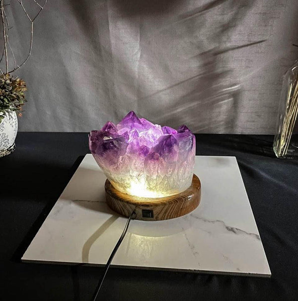 Amethyst Crystal Table Lamp with High Quality Deep Purple Amethyst Cluster collective