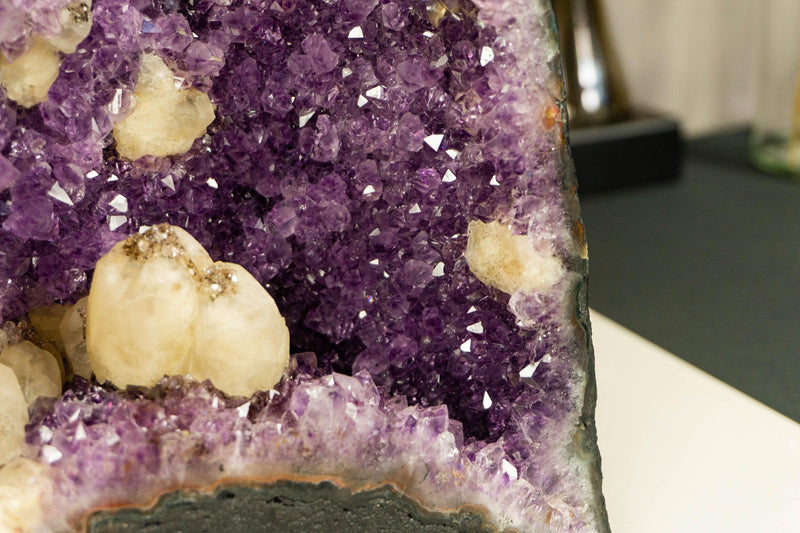 Small Purple Amethyst Cathedral Geode with Stalactite Flowers and Calcite i_did
