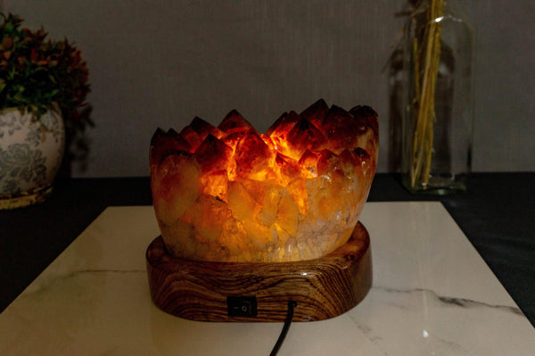 Citrine Crystal Table Lamp with High Quality Deep Orange Citrine Cluster collective