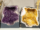 Pair of Amethyst and Citrine Cathedral Geodes collective