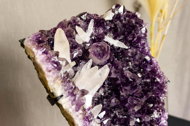 Deep Purple Amethyst Cluster with Calcite Points collective