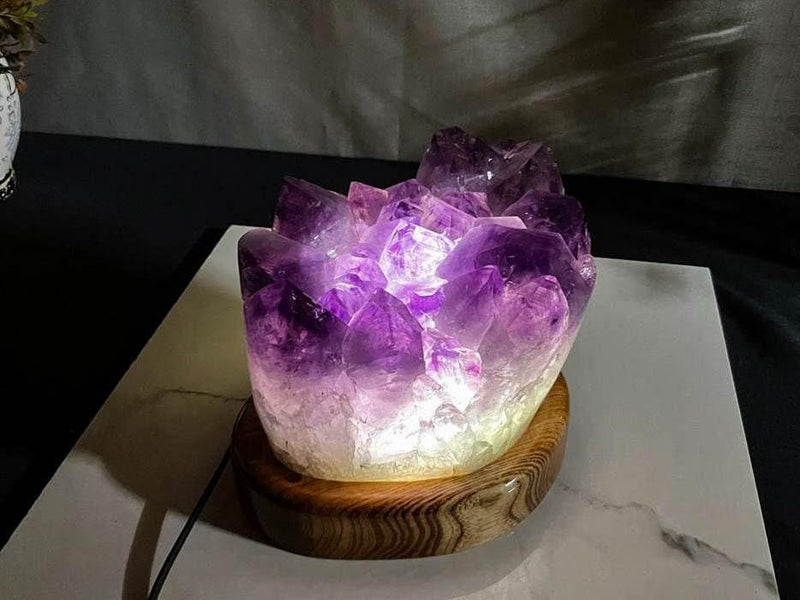 Amethyst Crystal Table Lamp with High Quality Deep Purple Amethyst Cluster collective