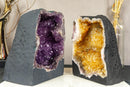Pair of Amethyst and Citrine Cathedral Geodes collective