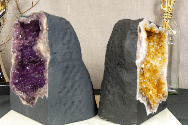 Pair of Amethyst and Citrine Cathedral Geodes collective
