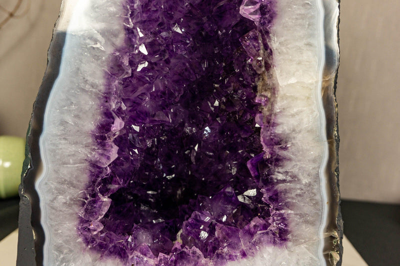 Tall Amethyst Geode Cathedral with Banded Agate, Deep Purple Amethyst collective