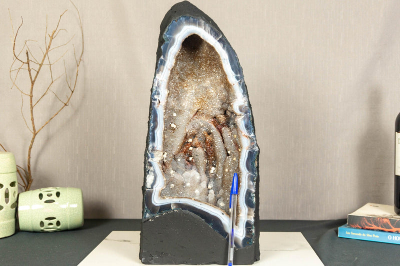 Rare Sugar Coat Amethyst Cathedral Geode on Banded Agate, 17&quot; Tall 12.8 Kg - 28.2 lb Galaxy Druzy Amethyst Geode collective