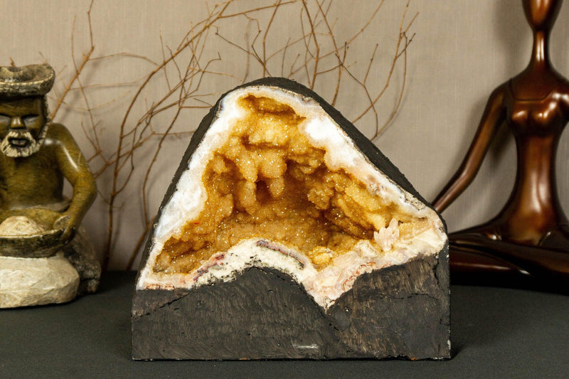 Citrine Crystal Geode with Stalactite Flowers, Deep Yellow collective