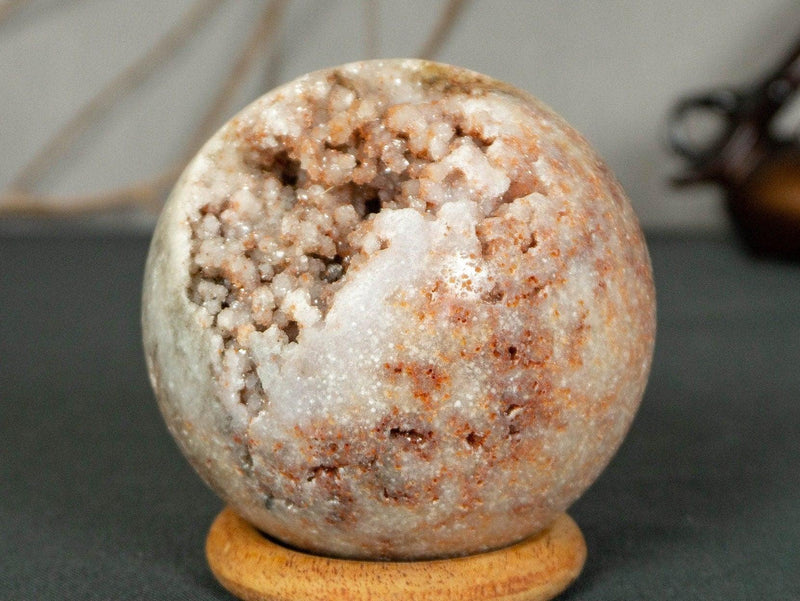 Pink Amethyst Sphere with Pink and Red Amethyst Druzy collective