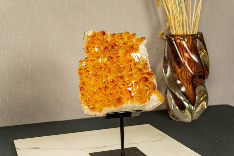 Deep Orange Citrine Cluster Crystal on Stand with Large Citrine Points collective