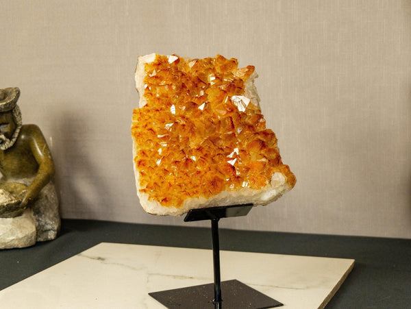 Deep Orange Citrine Cluster Crystal on Stand with Large Citrine Points collective