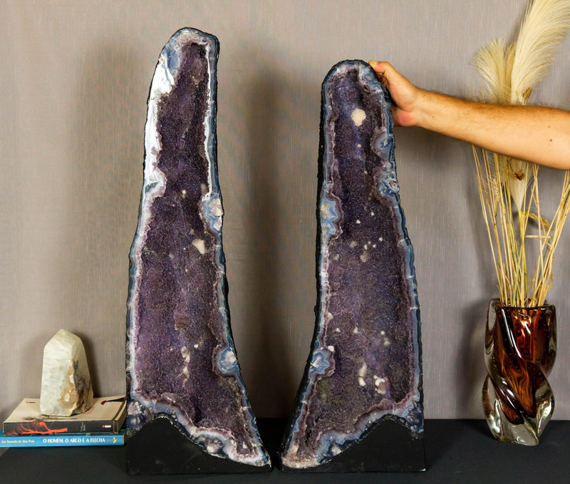 Pair of Museum Grade Amethyst Cathedral Geodes with Galaxy Druzy (Sugar Coat) collective