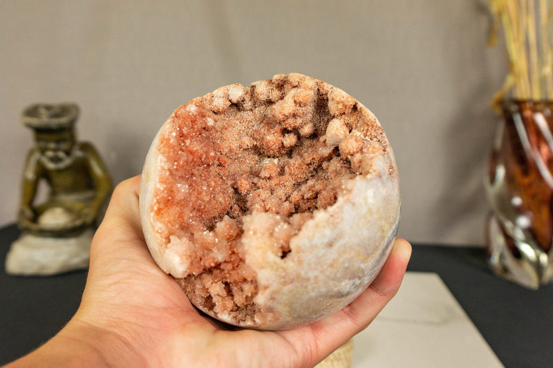 Pink Amethyst Sphere with Pink and Red Amethyst Druzy collective