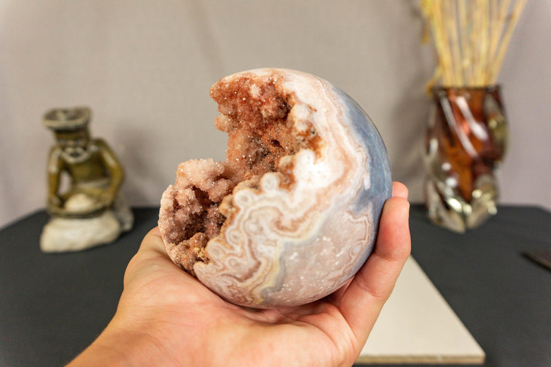 Pink Amethyst Sphere with Pink and Red Amethyst Druzy collective