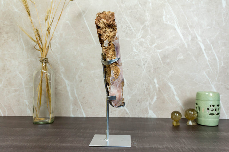 Aaa Pink Amethyst Geode Slab on Stand with Pink Amethyst Druzy collective