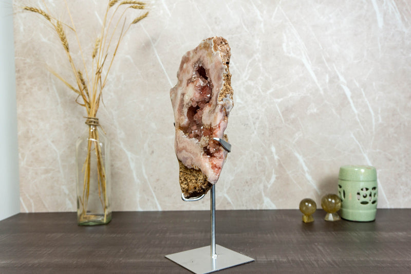Aaa Pink Amethyst Geode Slab on Stand with Pink Amethyst Druzy collective