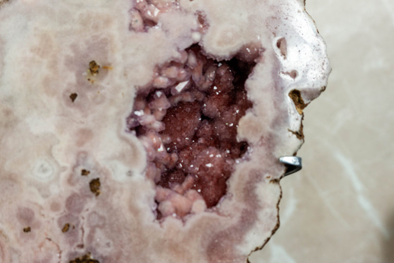 Aaa Pink Amethyst Geode Slab on Stand with Pink Amethyst Druzy collective