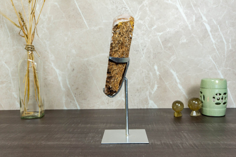 Aaa Pink Amethyst Geode Slab on Stand with Pink Amethyst Druzy collective