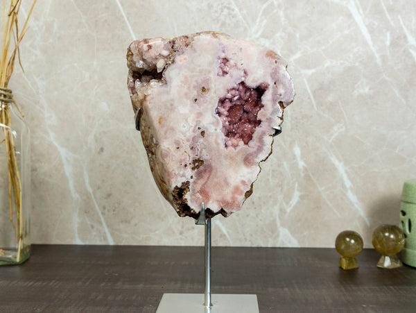 Aaa Pink Amethyst Geode Slab on Stand with Pink Amethyst Druzy collective