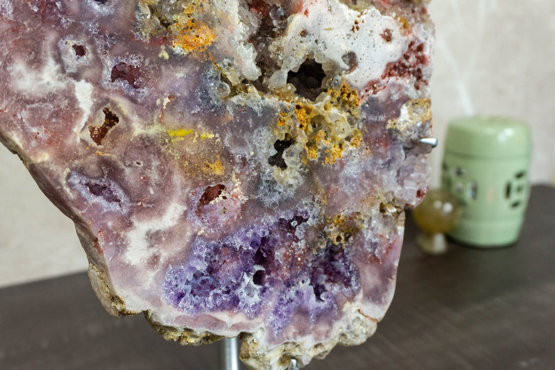 Rare Multicolored Pink Amethyst Geode Slab on Stand collective