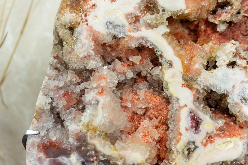 Rare Multicolored Pink Amethyst Geode Slab on Stand collective