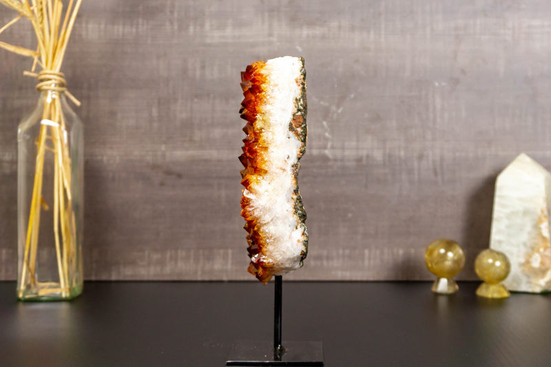 Deep Orange Citrine Geode Cluster with Calcite on Stand collective
