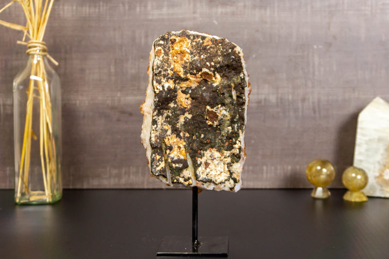 Deep Orange Citrine Geode Cluster with Calcite on Stand collective