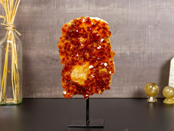 Deep Orange Citrine Geode Cluster with Calcite on Stand collective