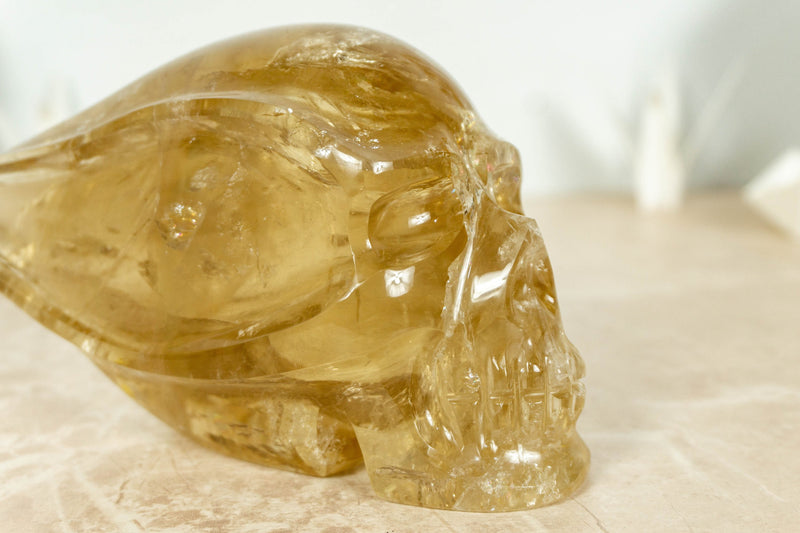 Natural and Genuine Citrine Skull, Hand Carved Golden Citrine collective