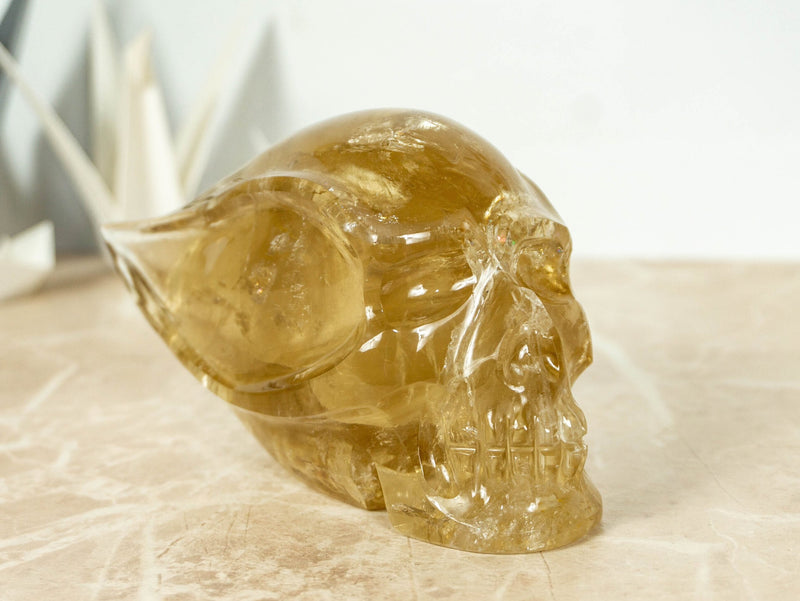 Natural and Genuine Citrine Skull, Hand Carved Golden Citrine collective