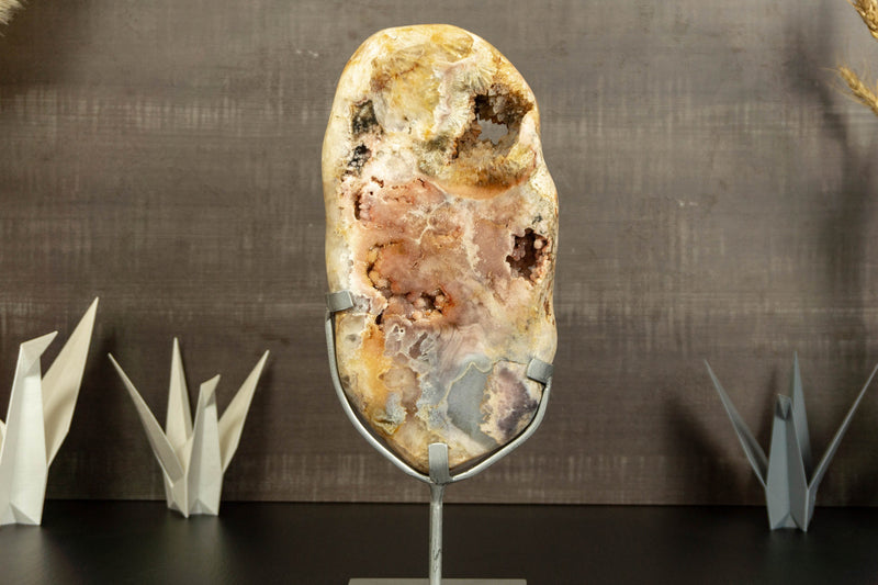 Pink Amethyst Geode Slab with Pink Druzy on Stand collective