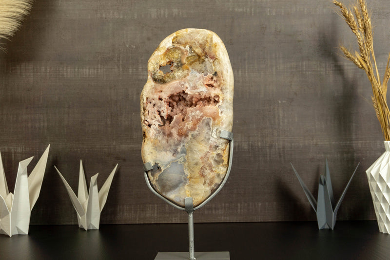 Pink Amethyst Geode Slab with Pink Druzy on Stand collective