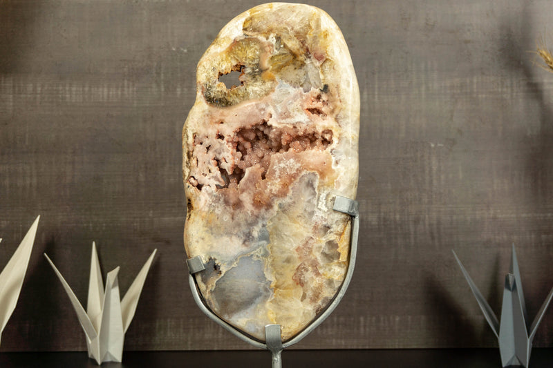 Pink Amethyst Geode Slab with Pink Druzy on Stand collective