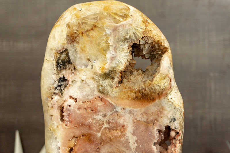 Pink Amethyst Geode Slab with Pink Druzy on Stand collective