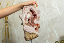 Aaa Pink Amethyst Geode Slab on Stand with Pink Amethyst Druzy collective