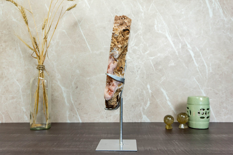 Aaa Pink Amethyst Geode Slab on Stand with Pink Amethyst Druzy collective