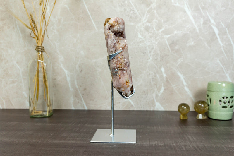 Aaa Pink Amethyst Geode Slab on Stand with Pink Amethyst Druzy collective