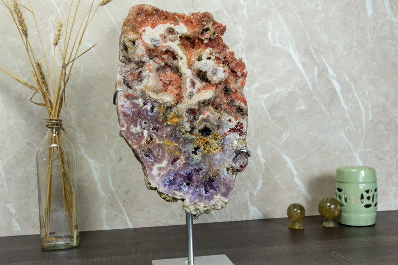 Rare Multicolored Pink Amethyst Geode Slab on Stand collective