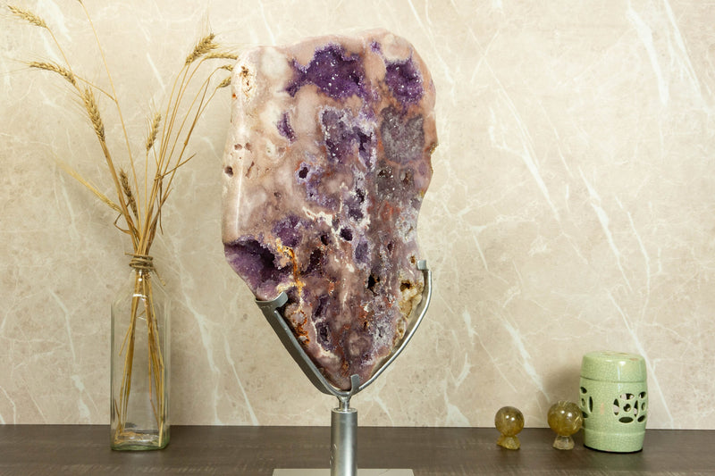 Rare Pink Amethyst Geode on Rotating Stand, Large Brazilian Rose Amethyst collective