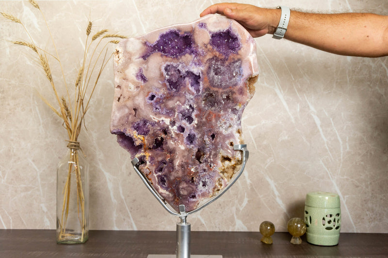 Rare Pink Amethyst Geode on Rotating Stand, Large Brazilian Rose Amethyst collective