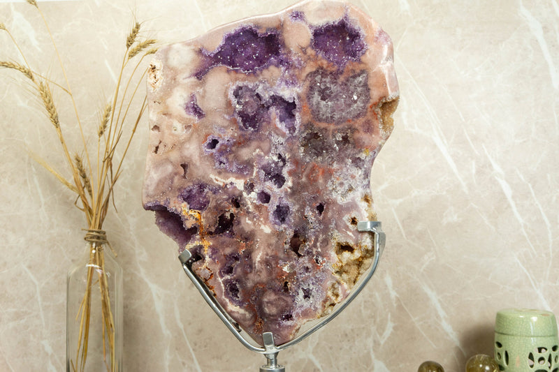 Rare Pink Amethyst Geode on Rotating Stand, Large Brazilian Rose Amethyst collective