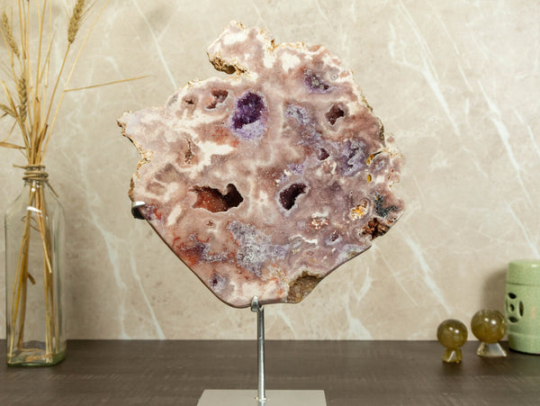 Aaa Pink Amethyst Geode Slab on Stand with Pink Amethyst Druzy collective