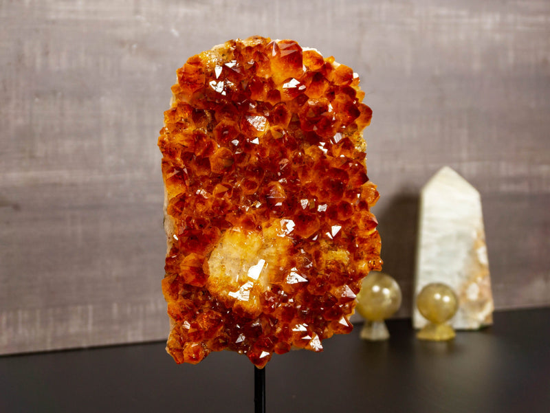 Deep Orange Citrine Geode Cluster with Calcite on Stand collective