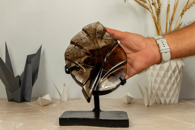 Hand Carved Crystal Leaf of Natural Smoky Quartz, Aaa Quality collective