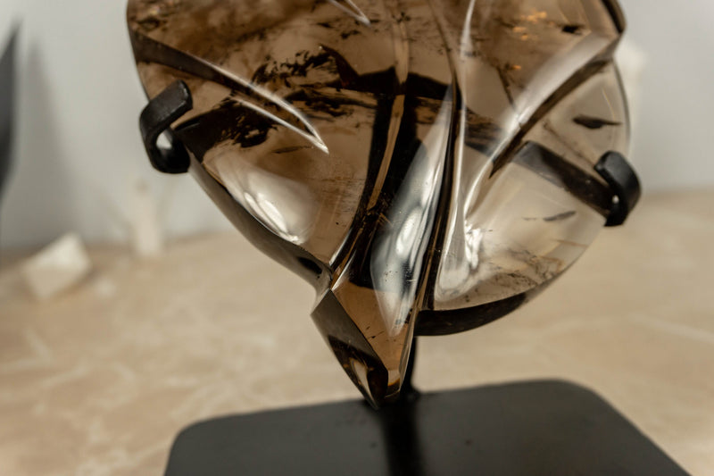 Hand Carved Crystal Leaf of Natural Smoky Quartz, Aaa Quality collective