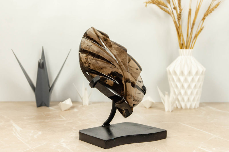 Hand Carved Crystal Leaf of Natural Smoky Quartz, Aaa Quality collective