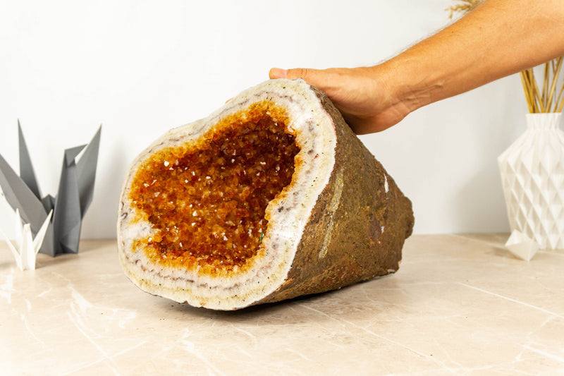 Citrine Geode Cave with Polished Border, Large collective