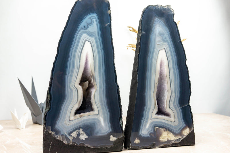 Blue Banded Agate Geodes with Amethyst Druzy 3/3 collective