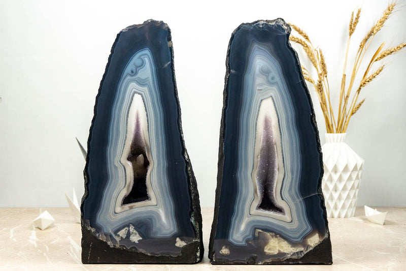 Blue Banded Agate Geodes with Amethyst Druzy 3/3 collective
