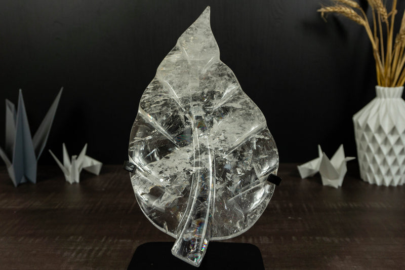 Genuine Diamantina Clear Quartz Leaf, Hand Carved Crystal collective